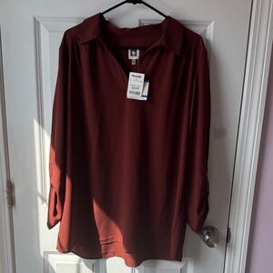 Anne Klein Women's bugandy brown Long-Sleeve Tunic Top